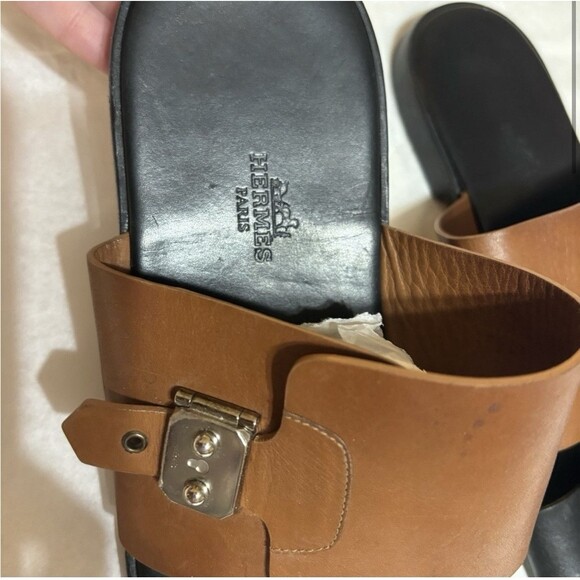 Hermes Black/Brown Leather Ionie Sandals Size 41 Men’s 8 RARE - Picture 3 of 14